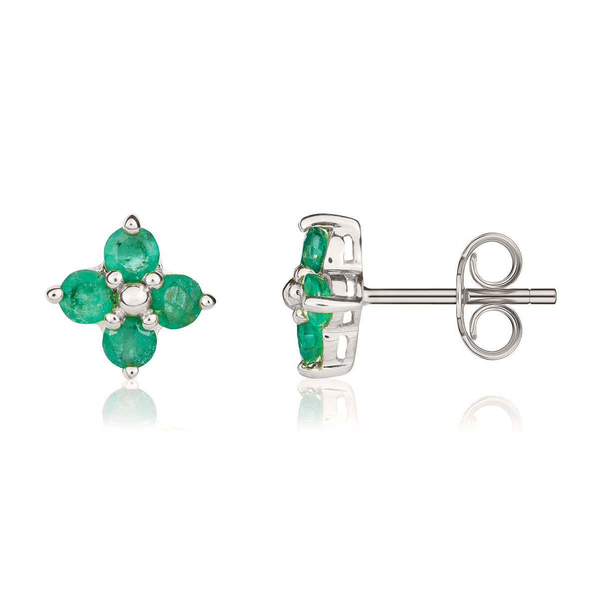 9CT WG ROUND EMERALD QUATREFOIL CLAW EARRINGS