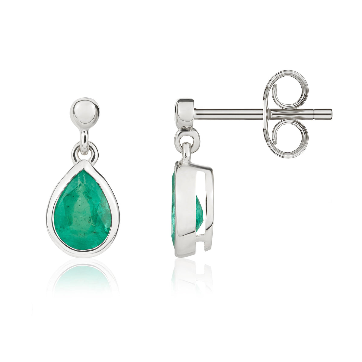 9CT WG 6X4MM PEARSHAPE EMERALD RUBOVER DROP EARRINGS WITH 2.5MM BEAD TOP