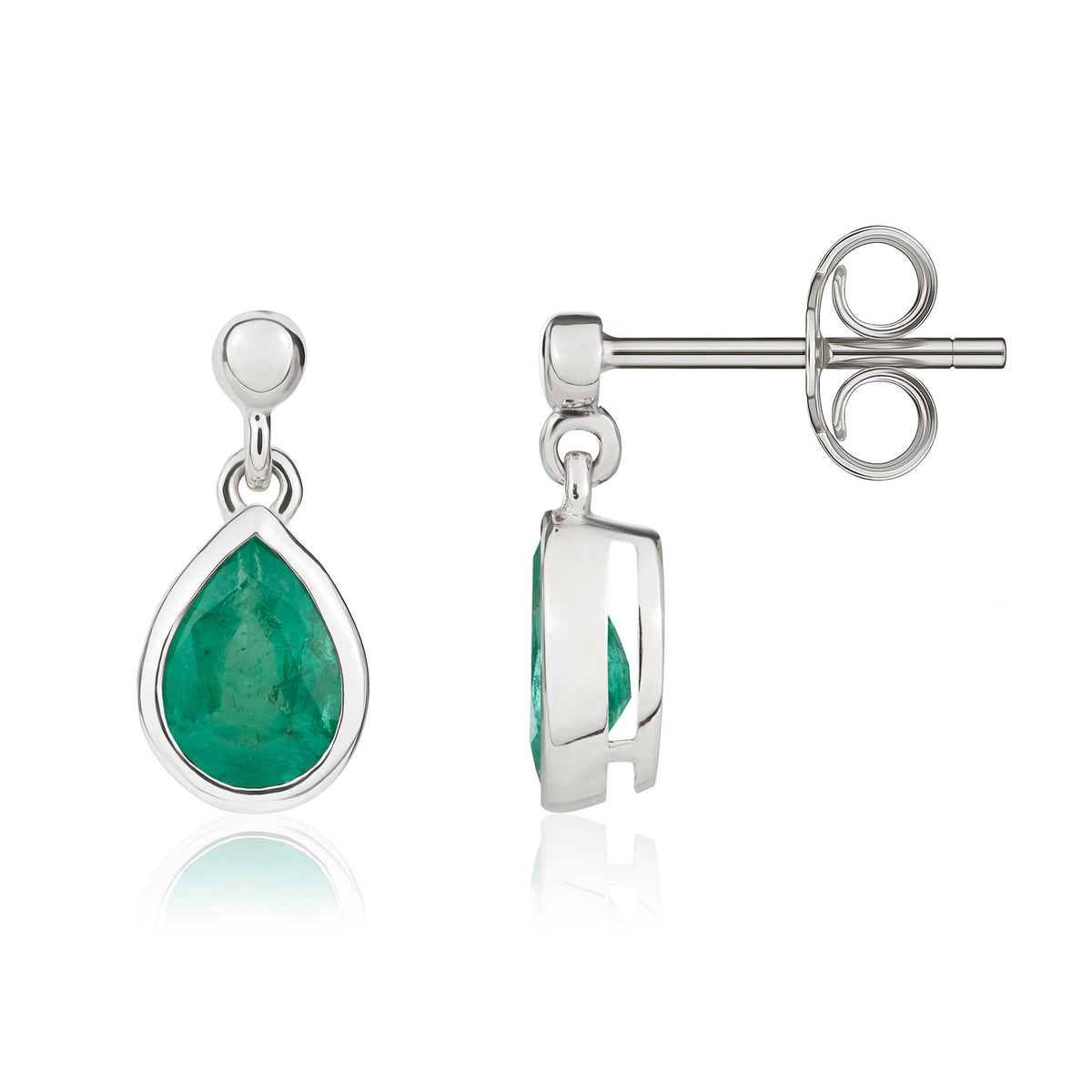 9CT WG 7X5 PEARSHAPE EMERALD RUBOVER DROP EARRINGS WITH BEAD TOP