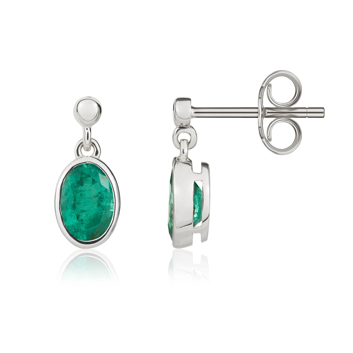9CT WG 6X4 OVAL EMERALD RUBOVER DROP EARRINGS WITH 2.5MM BEAD TOP