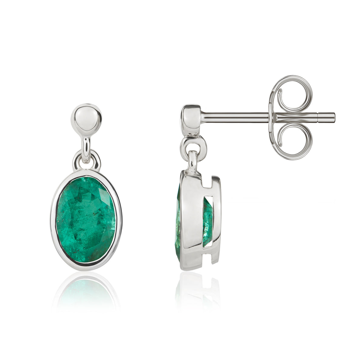 9CT WG 7X5MM OVAL EMERALD RUBOVER DROP EARRINGS WITH BEAD TOP