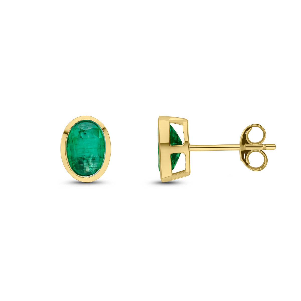 9CT YG 7X5 OVAL EMERALD RUBOVER EARSTUDS