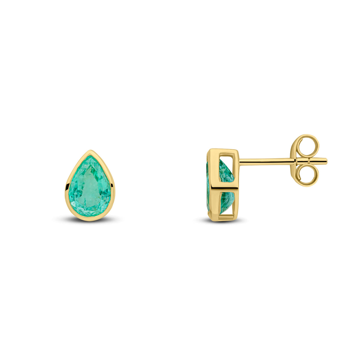 9CT YG 7X5 PEARSHAPE EMERALD RUBOVER SET EARRINGS