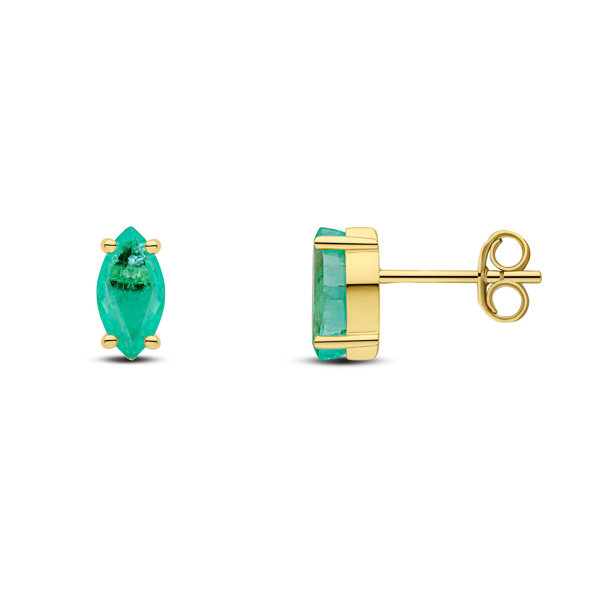 9CT YG 8X4MM MARQUISE EMERALD CLAW SET EARRINGS