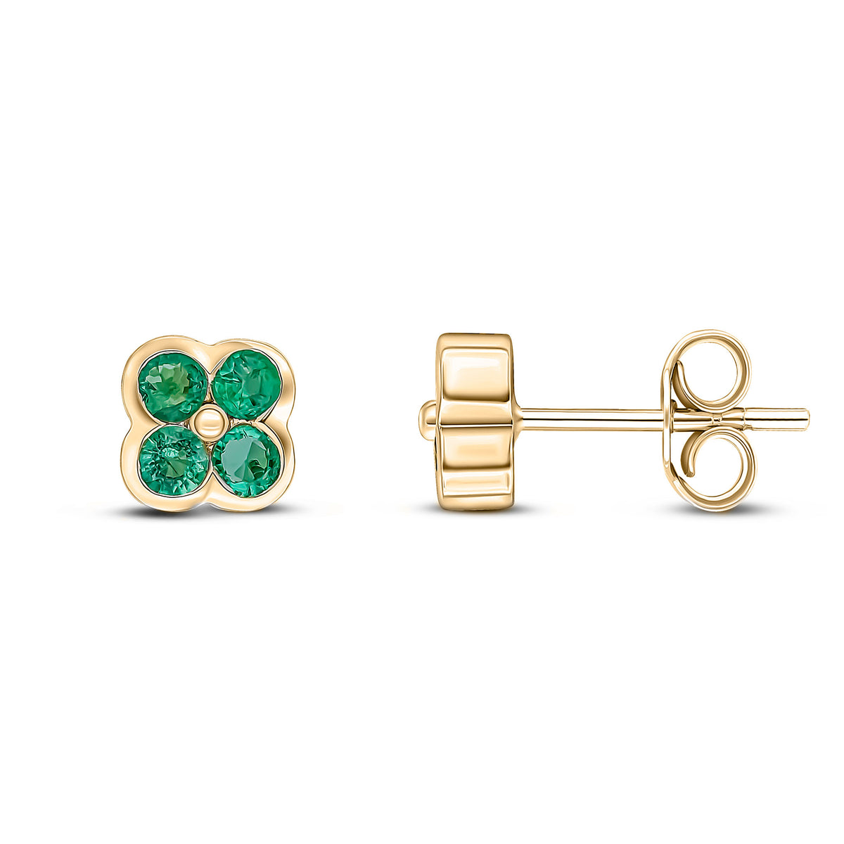 9CT YELLOW GOLD ROUND EMERALD 4ST RUBOVER EARRINGS