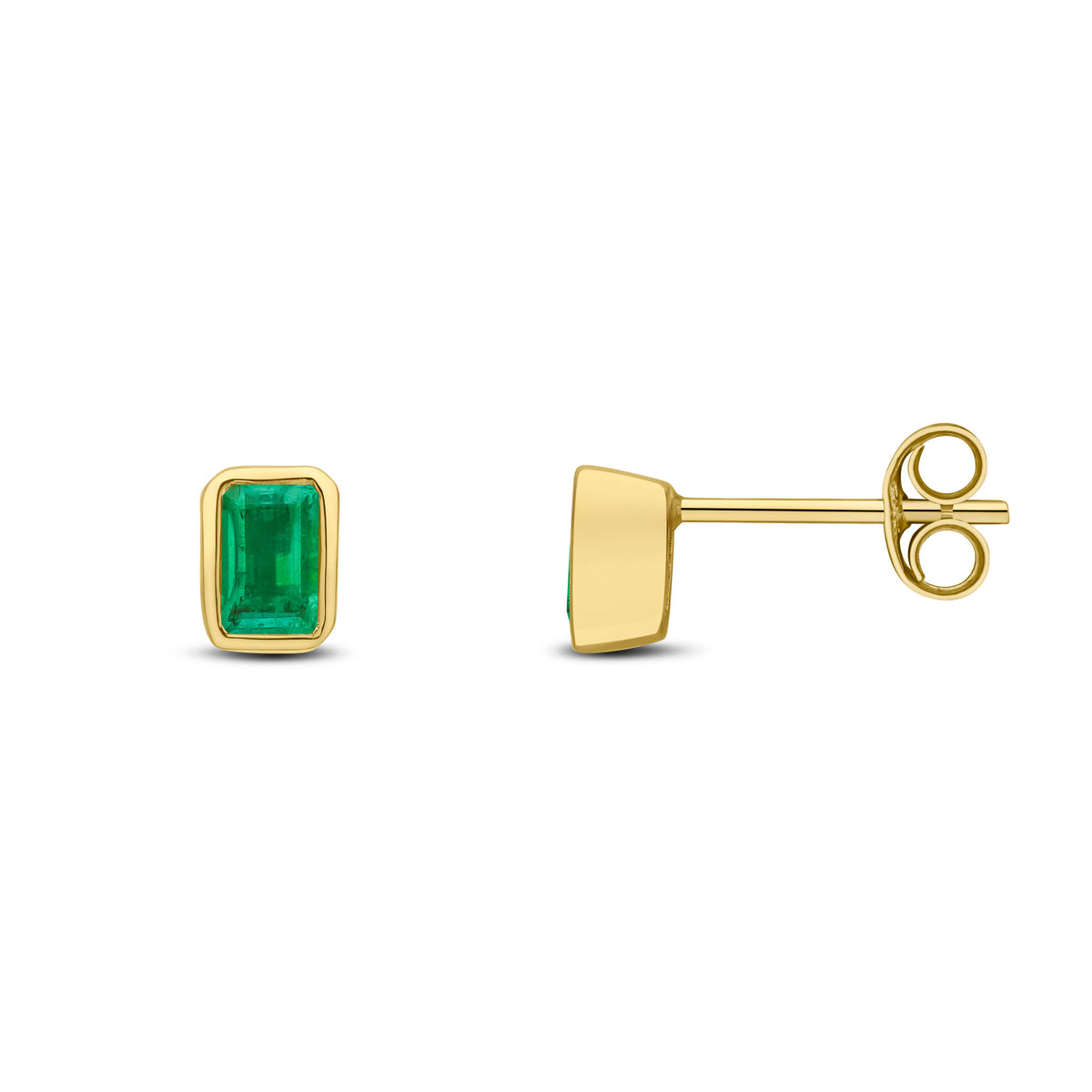 9CT YG 5X3 OCTAGON EMERALD RUBOVER SET EARRINGS