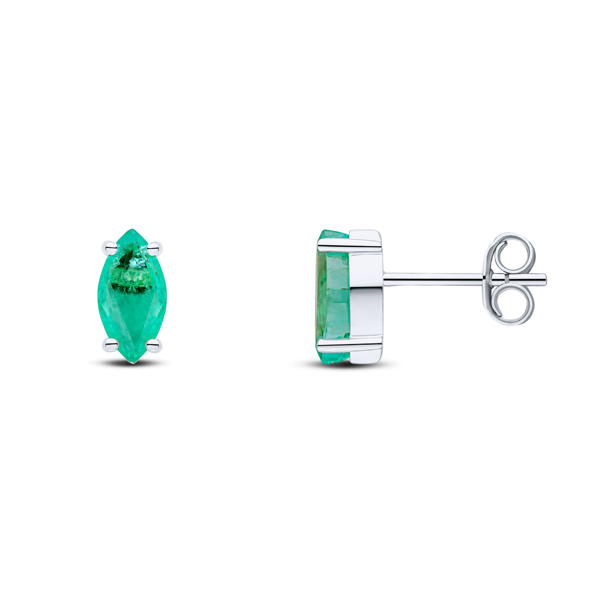 9CT WG 8X4MM MARQUISE EMERALD CLAW SET EARRINGS