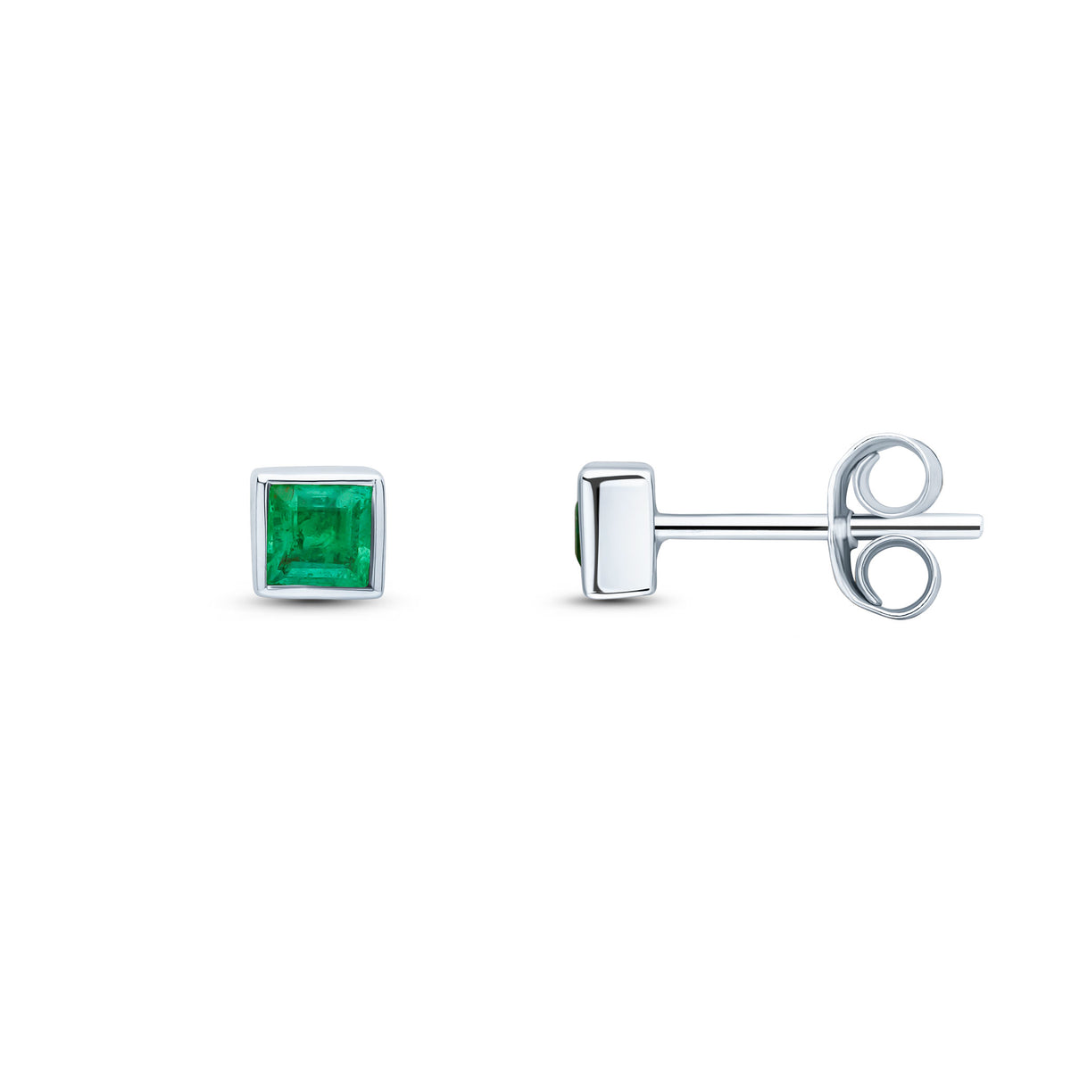 9CT WG 3MM SQUARE EMERALD RUBOVER SET EARRINGS