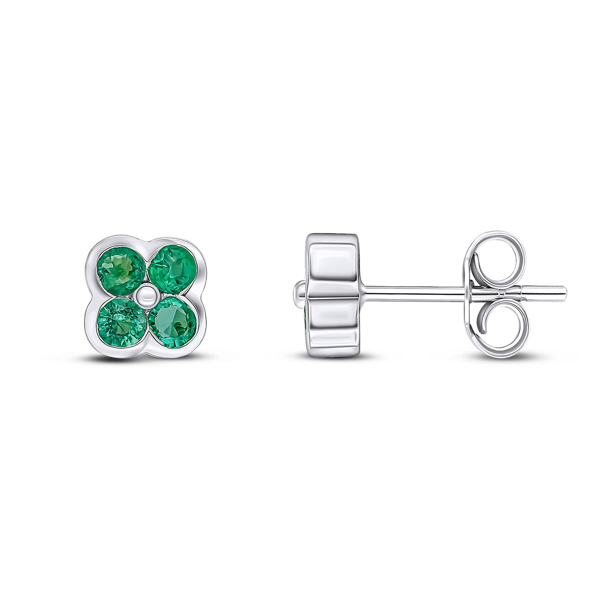 9CT WHITE GOLD ROUND EMERALD 4ST RUBOVER STUD EARRINGS