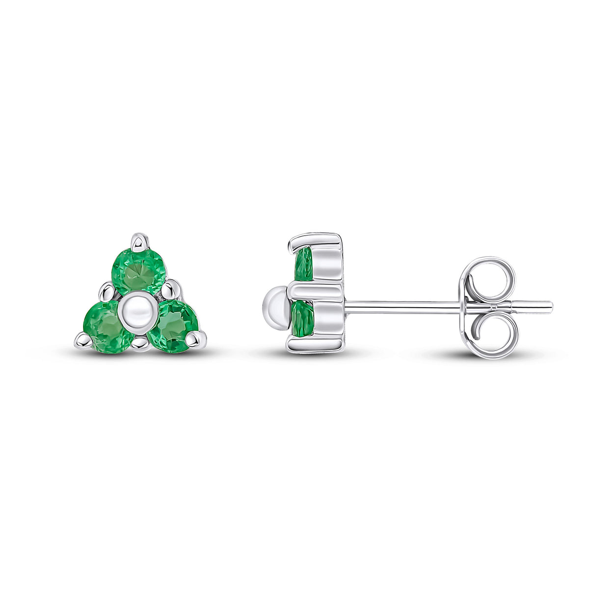 9CT WG ROUND EMERALD CLAW SET TREFOIL EARRINGS