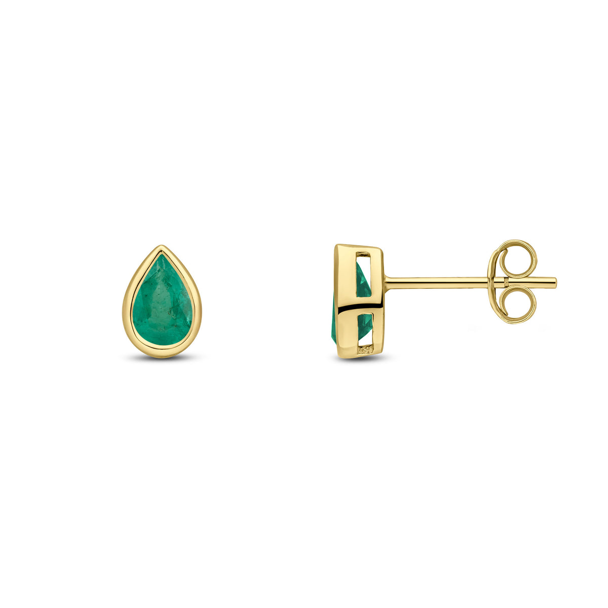 9CT YG 6X4 PEARSHAPE EMERALD RUBOVER SET EARRINGS