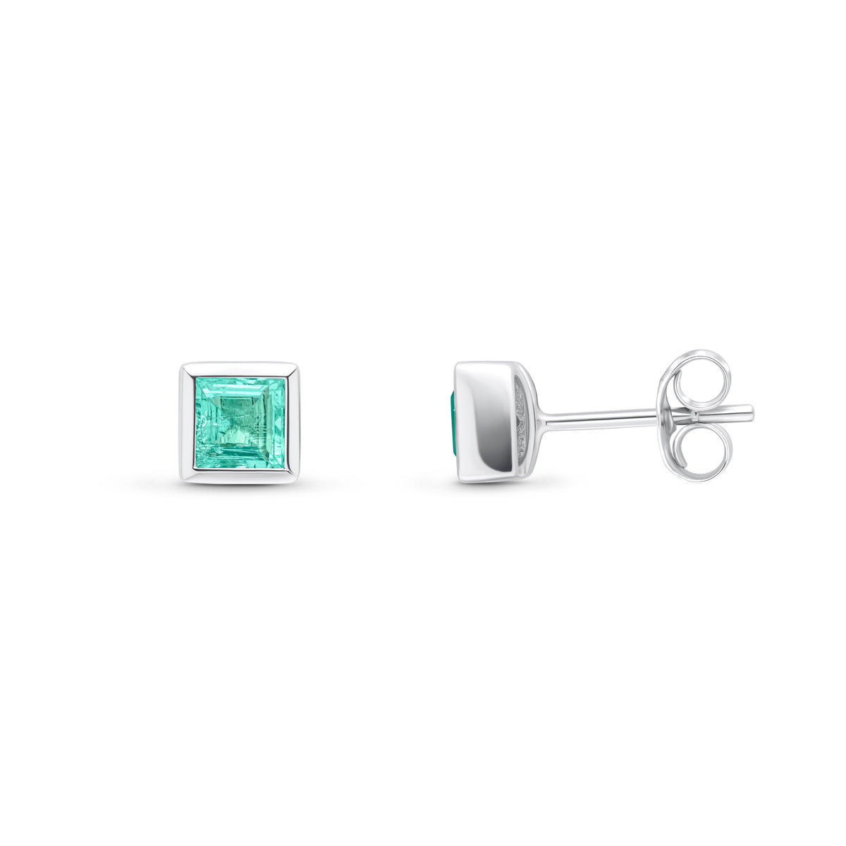 9CT WG 4MM SQUARE EMERALD RUBOVER SET STUD EARRINGS