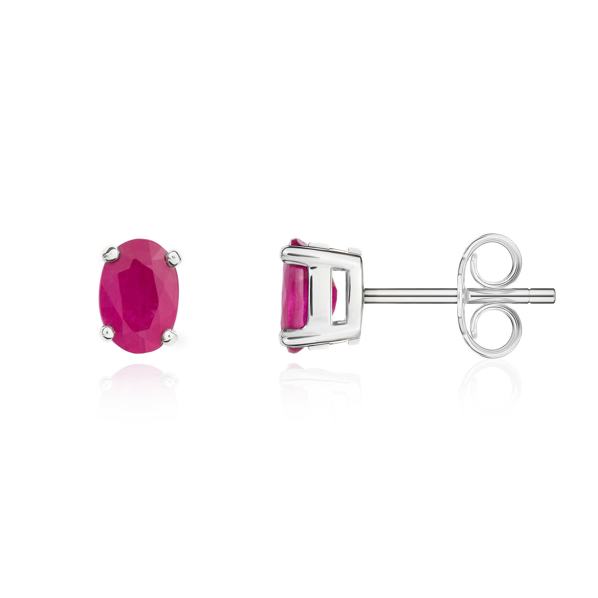 9CT WG 6X4 OVAL RUBY CLAW SET EARRINGS