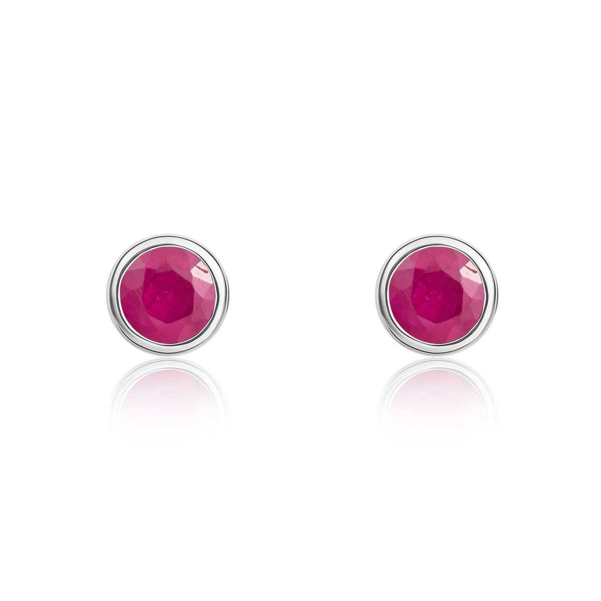 9CT WG 3MM ROUND RUBY RUBOVER STUD EARRINGS