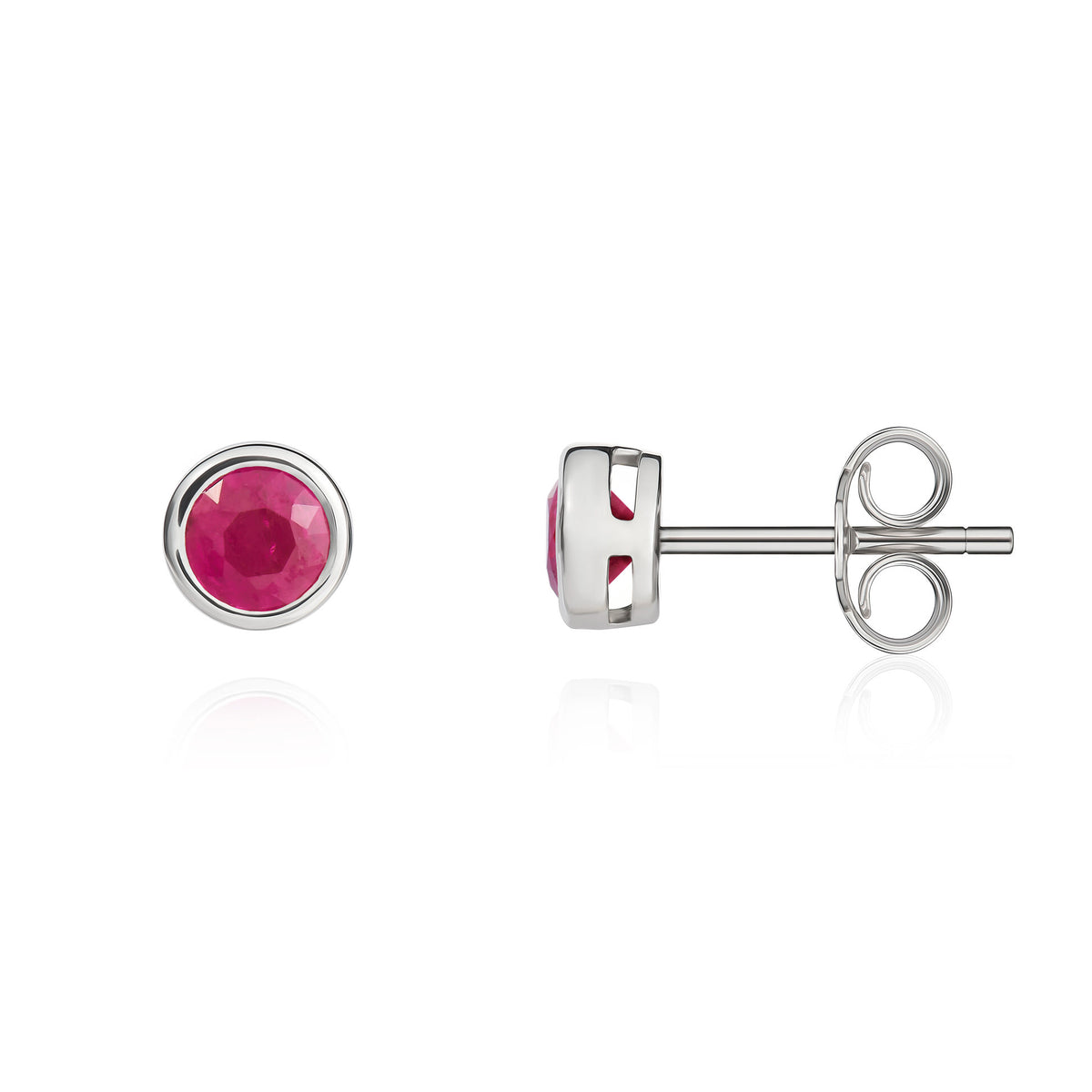 9CT WG 4MM ROUND RUBY RUBOVER STUD EARRINGS