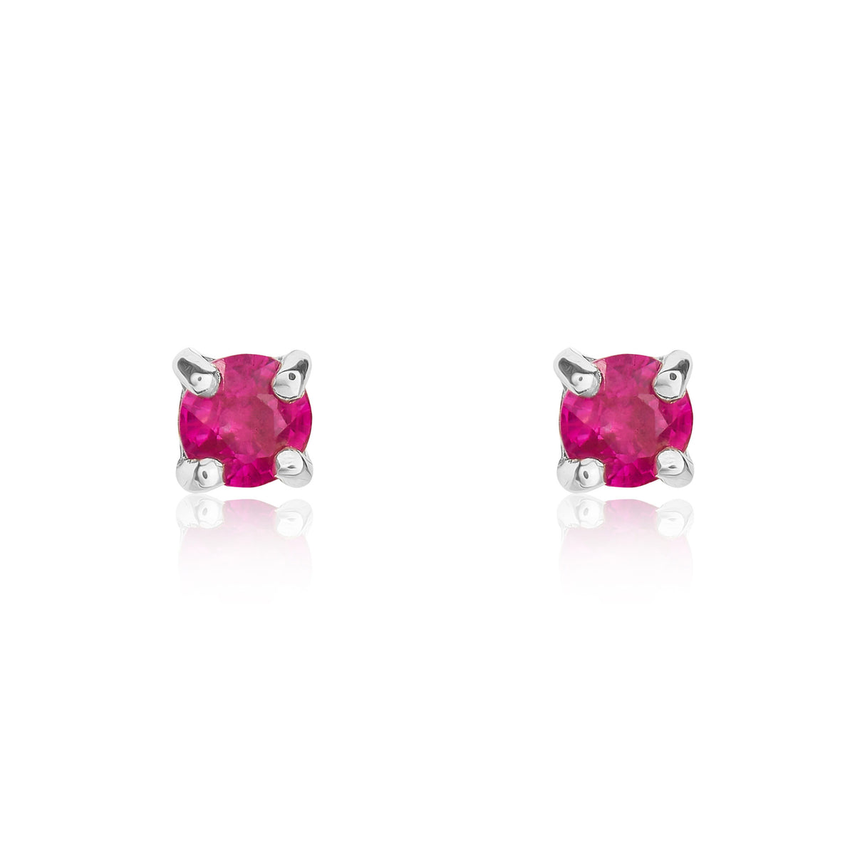 9CT WG 3MM ROUND RUBY 4 CLAW STUD EARRINGS
