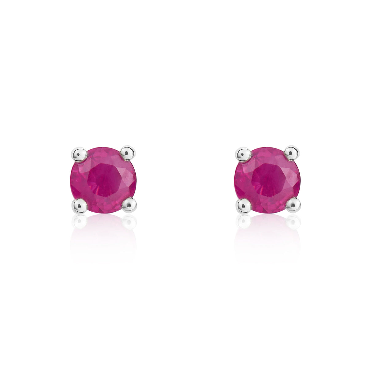 9CT WG 4MM ROUND RUBY 4 CLAW EARRINGS
