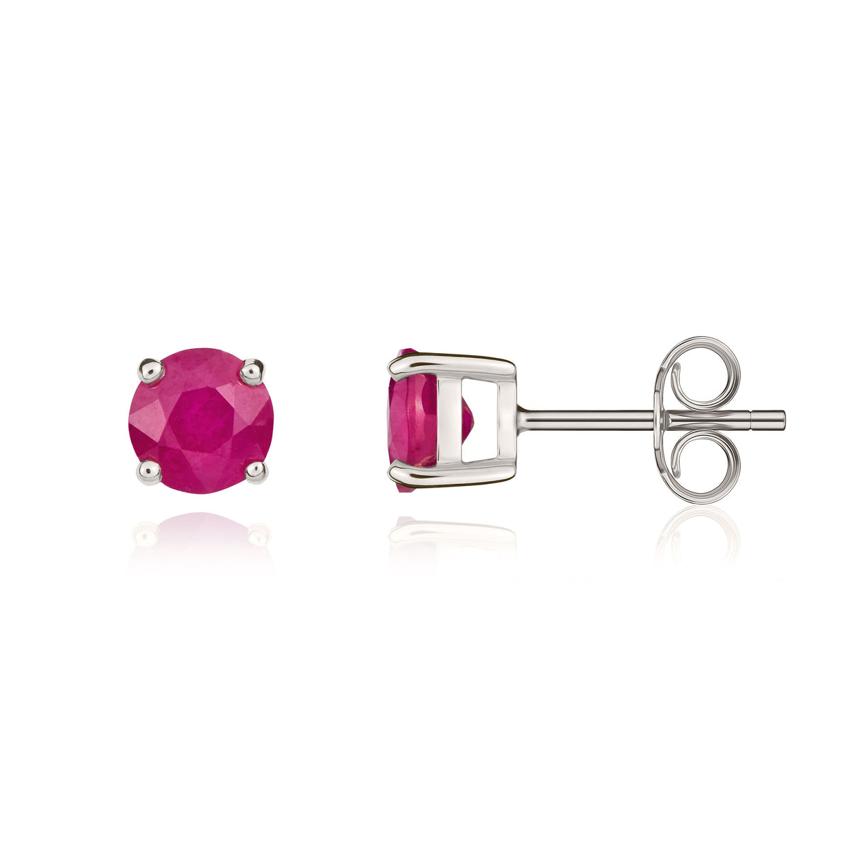 9CT WG 5MM ROUND RUBY 4 CLAW STUD EARRINGS