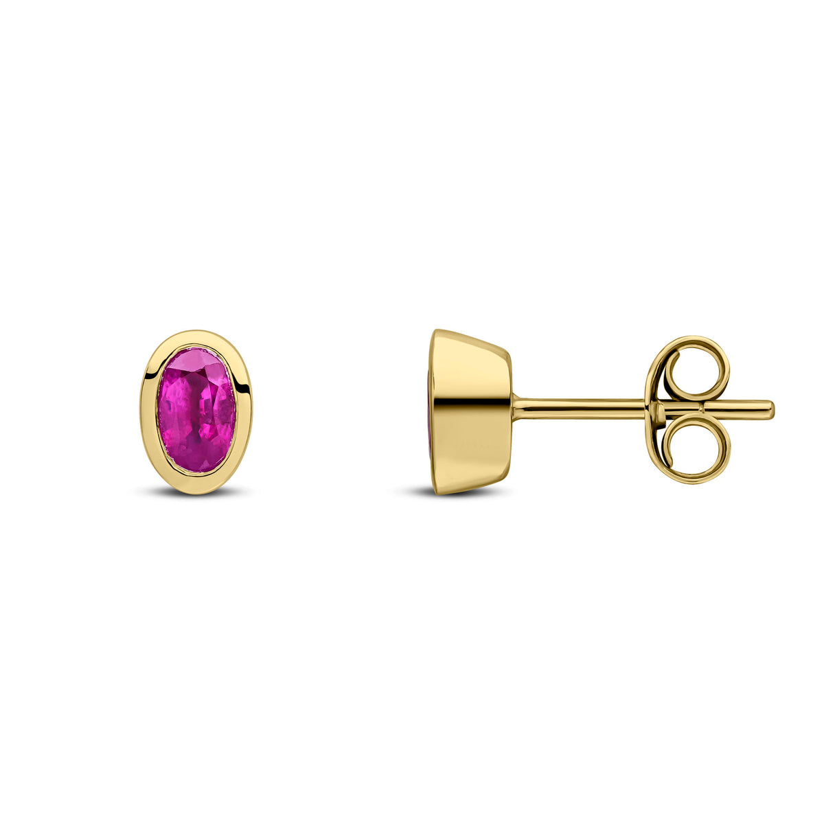 9CT YG 5X3MM OVAL RUBY RUBOVER STUD EARRINGS