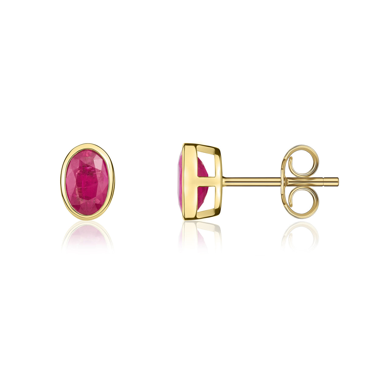9CT YG 6X4 OVAL RUBY RUBOVER STUD EARRINGS