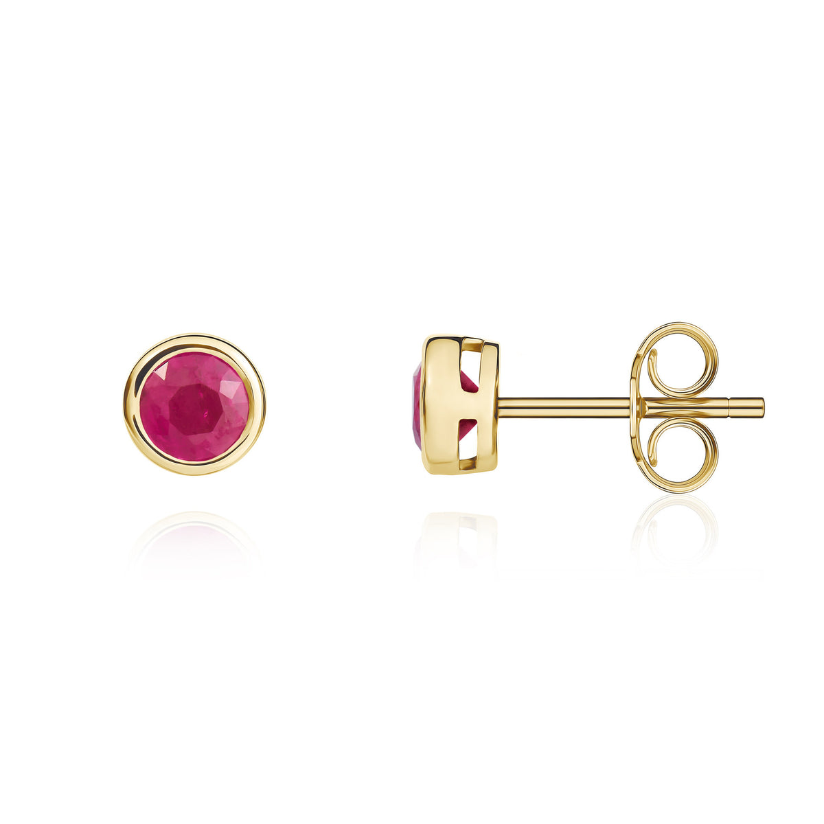 9CT YG 4MM ROUND RUBY RUBOVER STUD EARRINGS