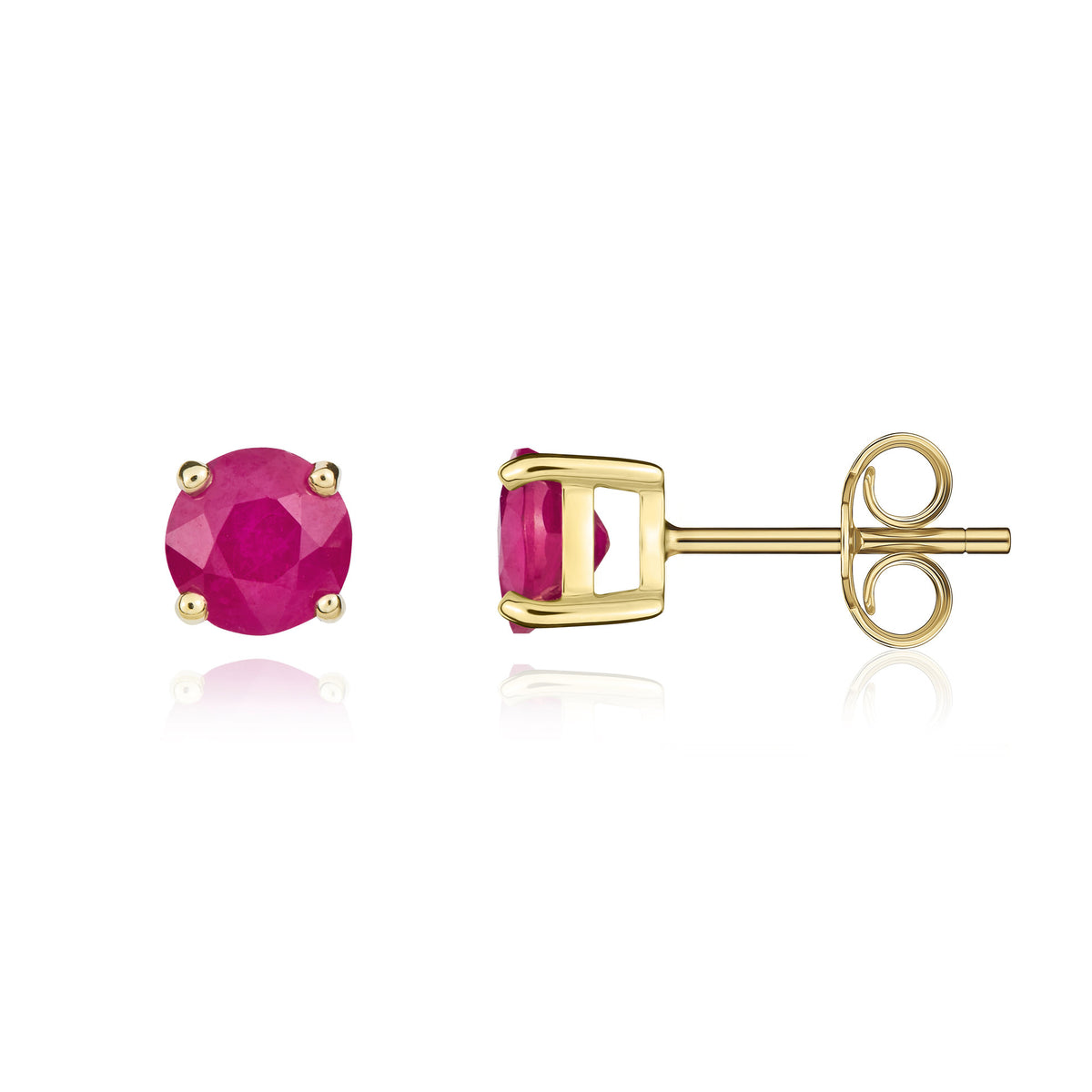 9CT YG 5MM ROUND RUBY CLAW SET STUD EARRINGS