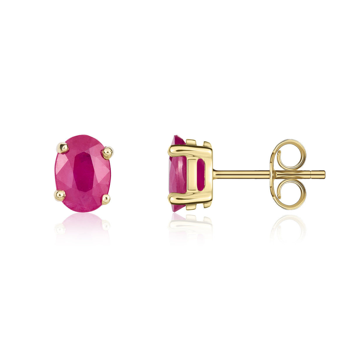 9CT YG 7X5MM OVAL RUBY CLAW SET EARRINGS