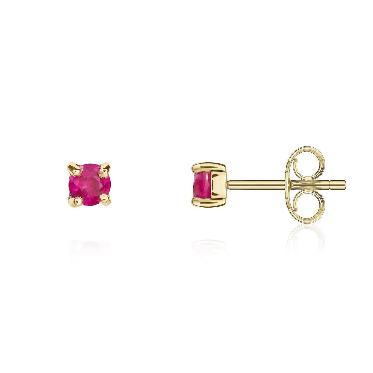 9CT YG 3MM ROUND RUBY 4 CLAW STUD EARRINGS
