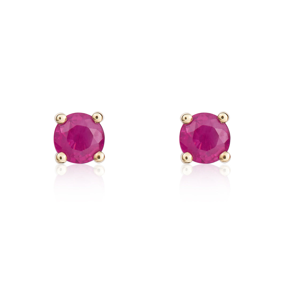 9CT YG 4MM ROUND RUBY 4 CLAW EARRINGS