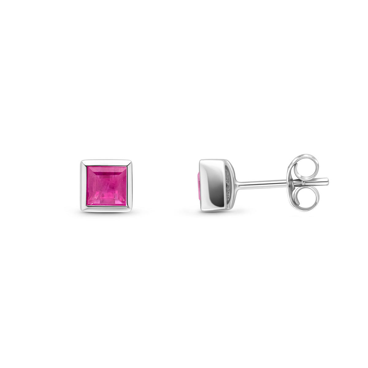 9CT WG 3MM SQUARE RUBY RUBOVER SET EARRINGS