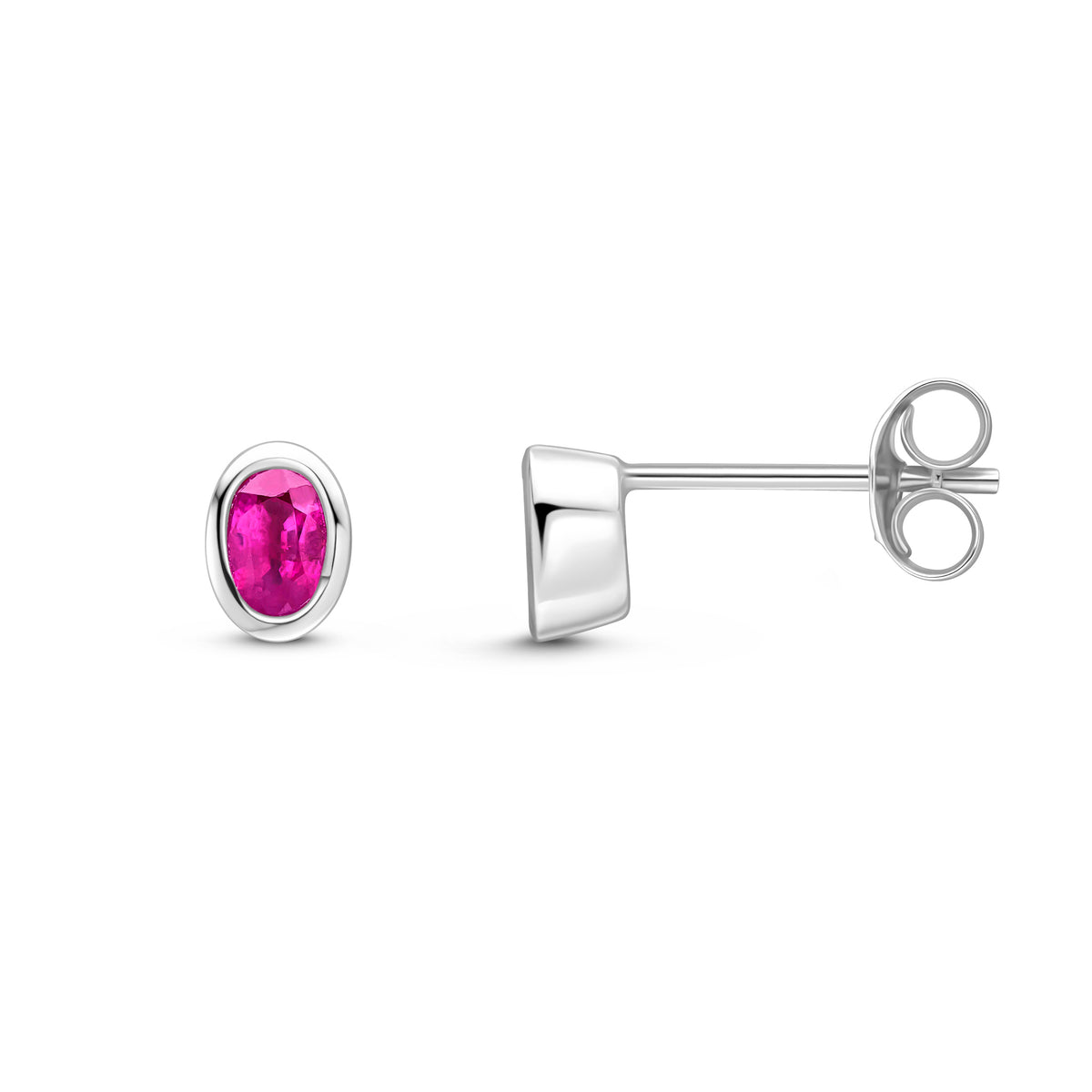 9CT WG 4X3 OVAL RUBY RUBOVER SET EARRINGS