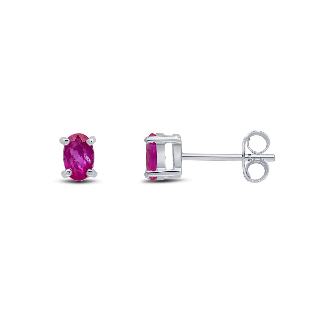 9CT WG 5X3 OVAL RUBY CLAW EARRINGS