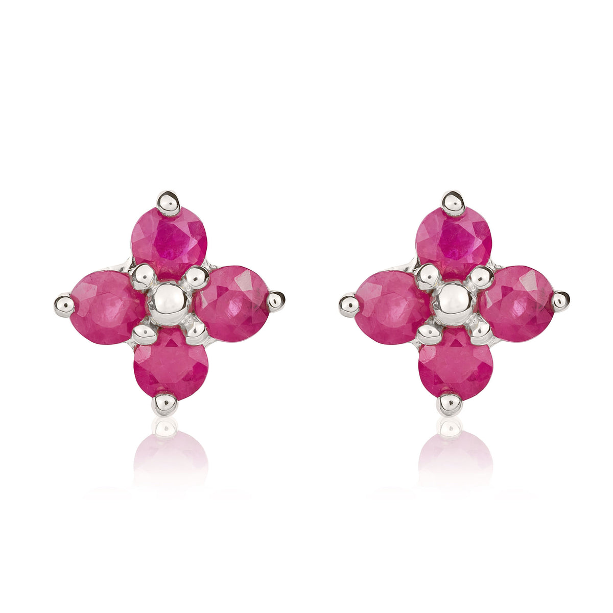 9CT WG ROUND RUBY QUATREFOIL CLAW EARRINGS