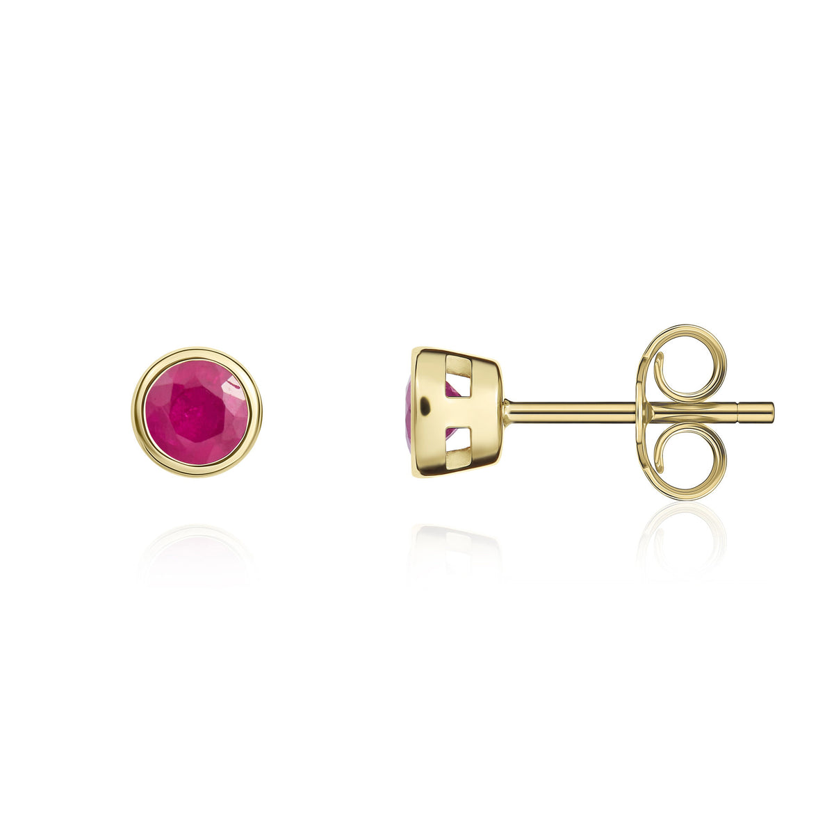 9CT YG 3MM ROUND RUBY RUBOVER EARRINGS