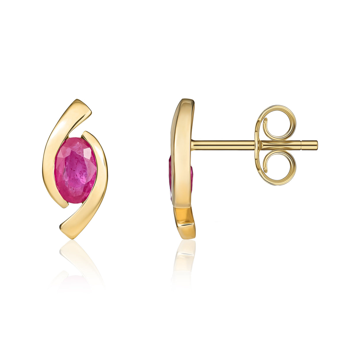 9CT YG 6X4 OVAL RUBY 'EYE' STUD EARRINGS