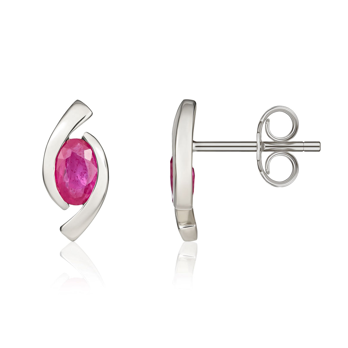 9CT WG 6X4 OVAL RUBY 'EYE' STUD EARRINGS