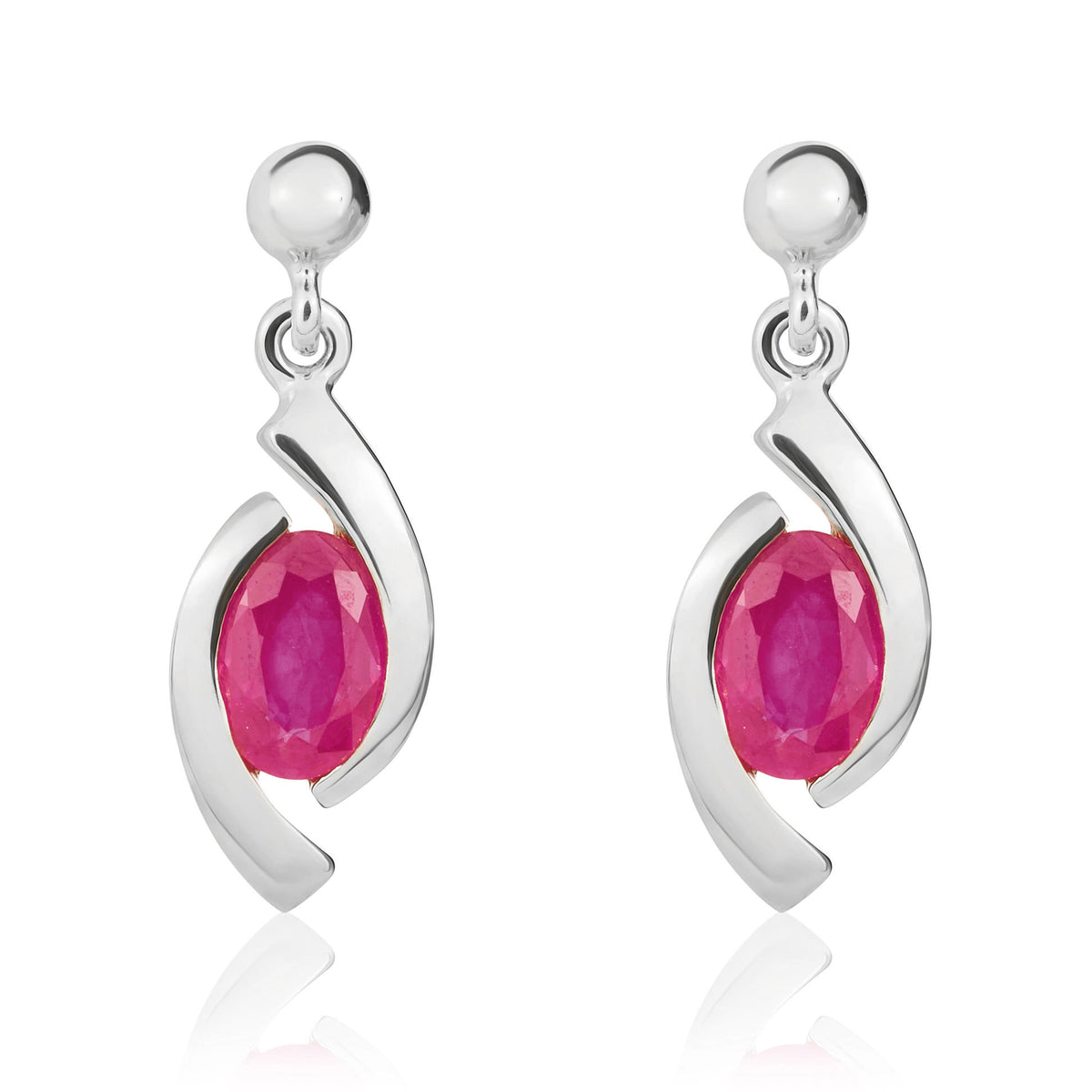 9CT WG OVAL RUBY 'EYE' DROP EARRINGS WITH 3MM BEAD TOP