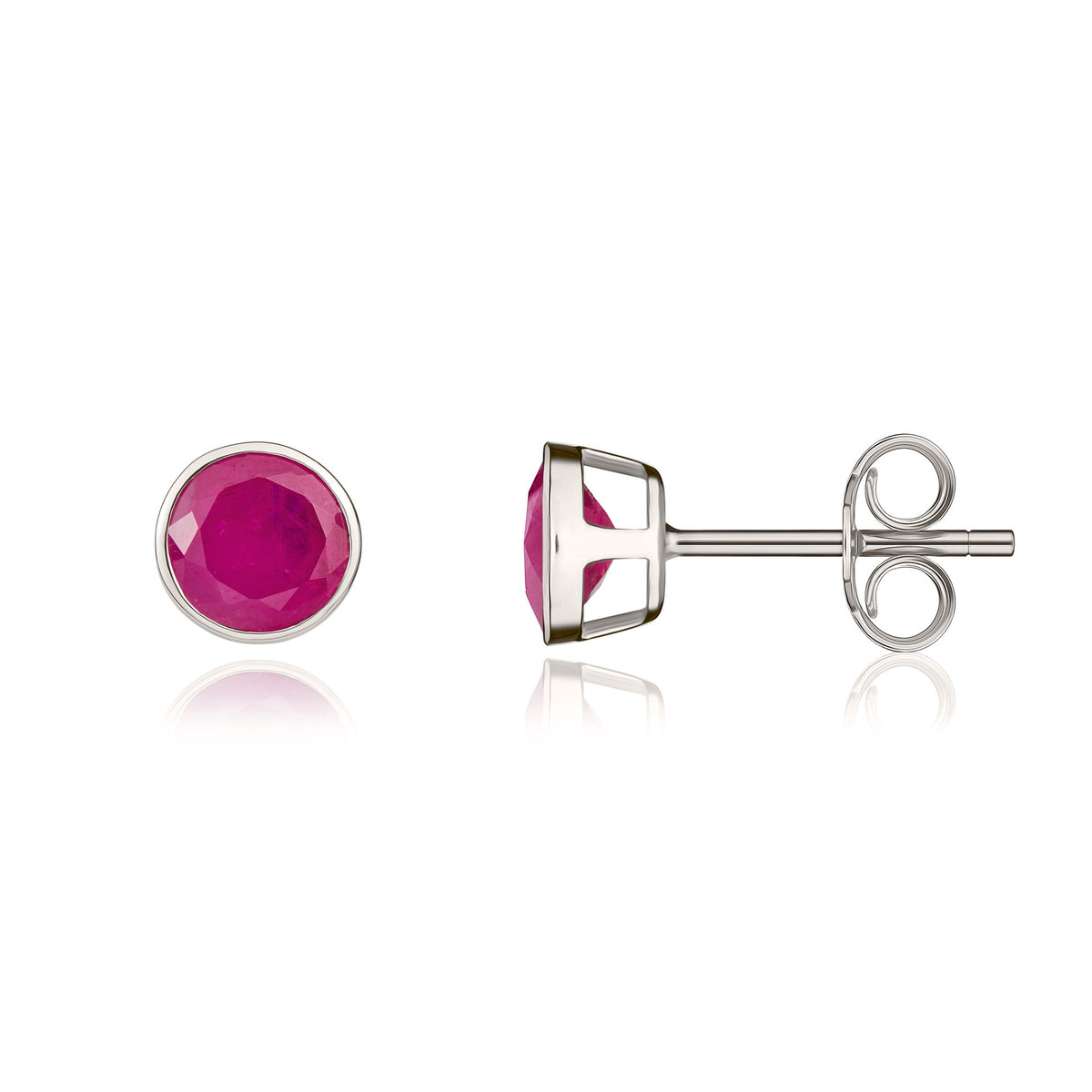 9CT WG 5MM ROUND RUBY RUBOVER STUD EARRINGS