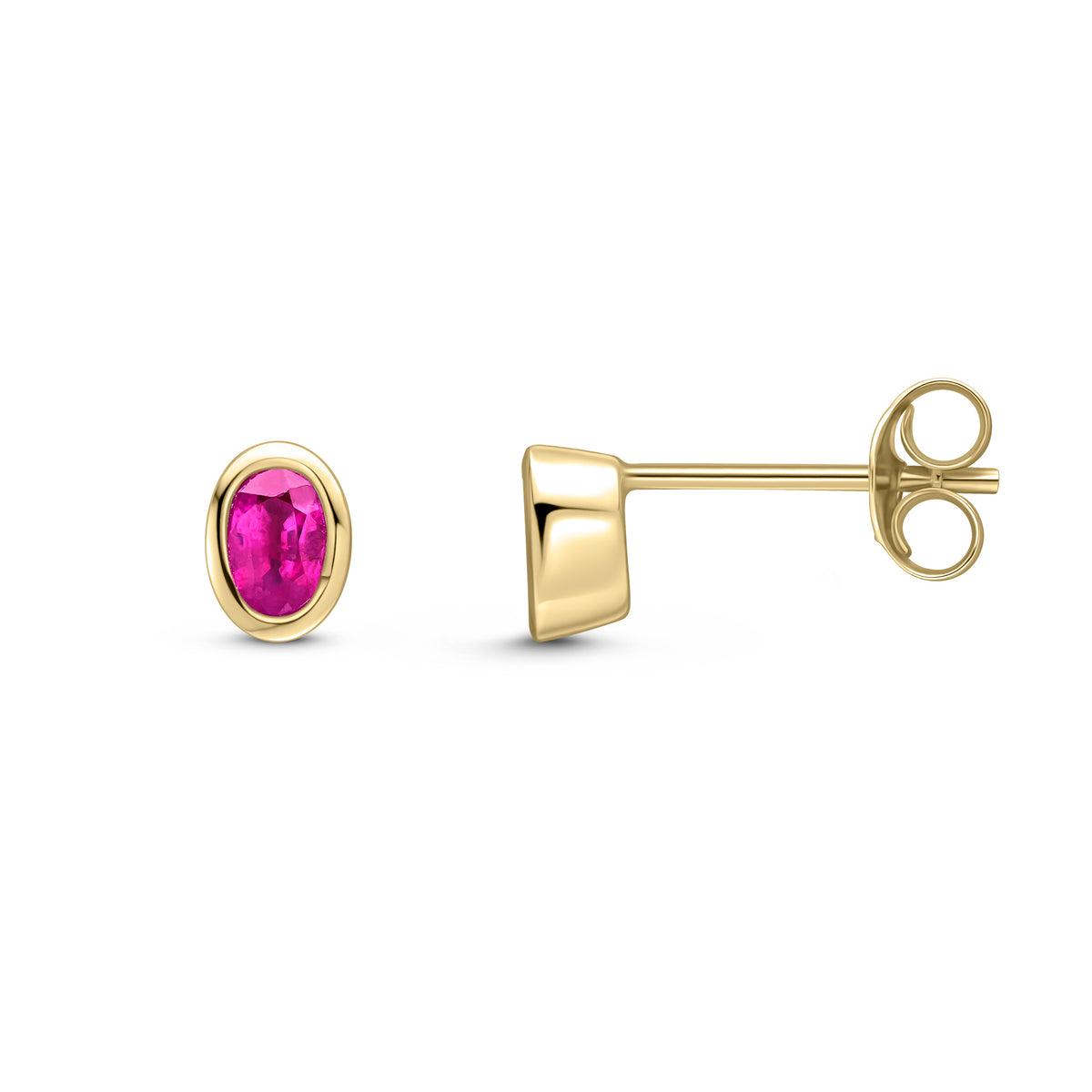 9CT YG 4X3 OVAL RUBY RUBOVER SET EARRINGS