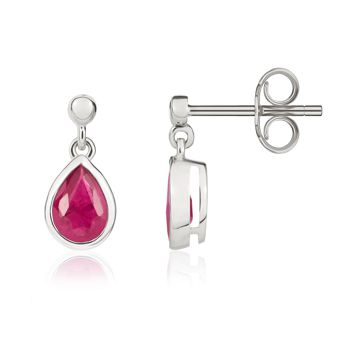 9CT WG 6X4MM PEARSHAPE RUBY RUBOVER DROP EARRINGS WITH 2.5MM BEAD TOP