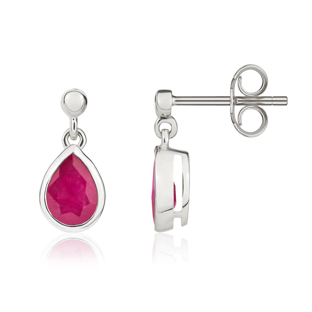 9CT WG 7X5 PEARSHAPE RUBY RUBOVER DROP EARRINGS WITH BEAD TOP