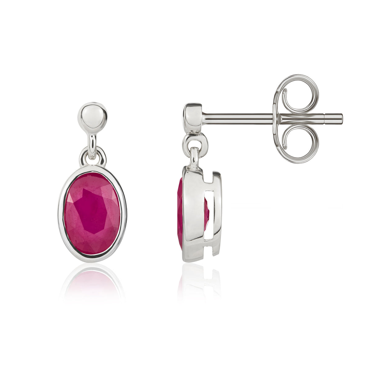 9CT WG 6X4 OVAL RUBY RUBOVER DROP EARRINGS WITH 2.5MM BEAD TOP