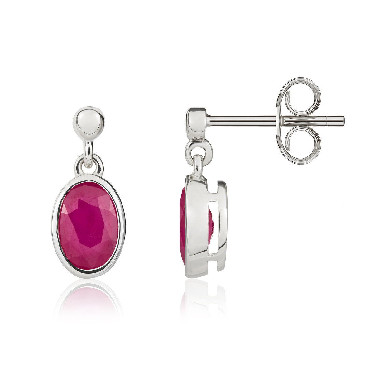 9CT WG 7X5MM OVAL RUBY RUBOVER DROP EARRINGS WITH BEAD TOP