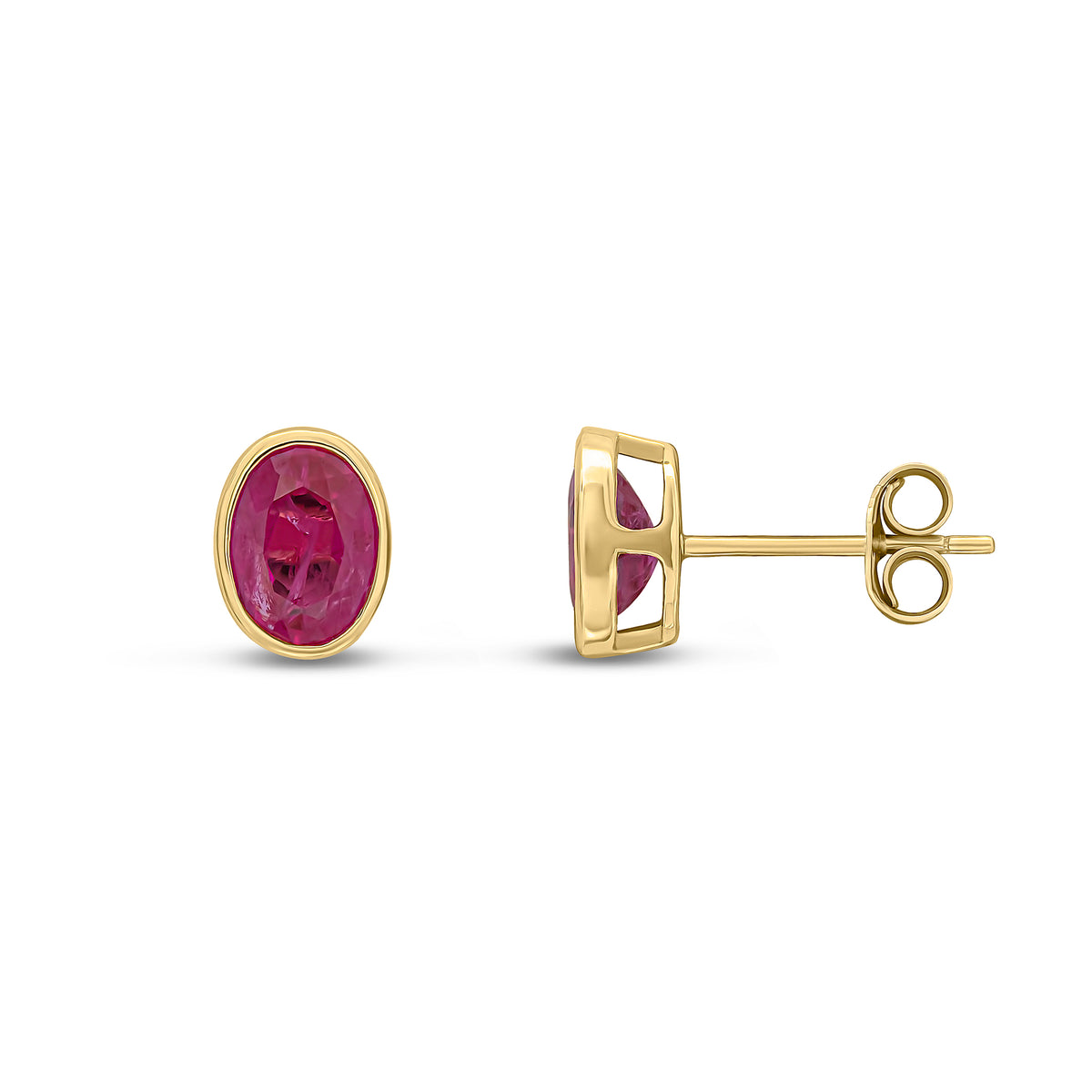 9CT YG 7X5 OVAL RUBY RUBOVER EARRINGS