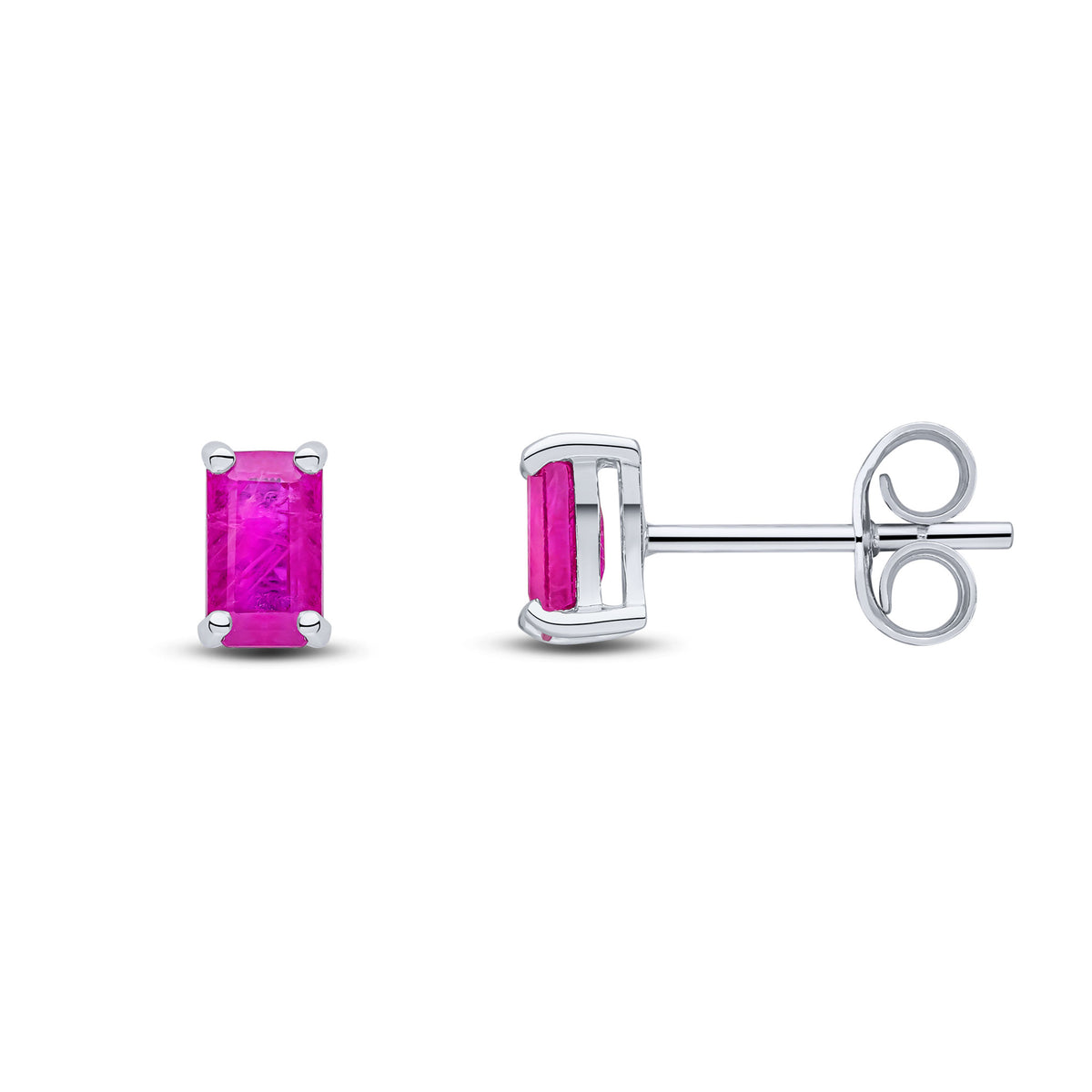 9CT WG 5X3 OCTAGON RUBY CLAW SET EARRINGS