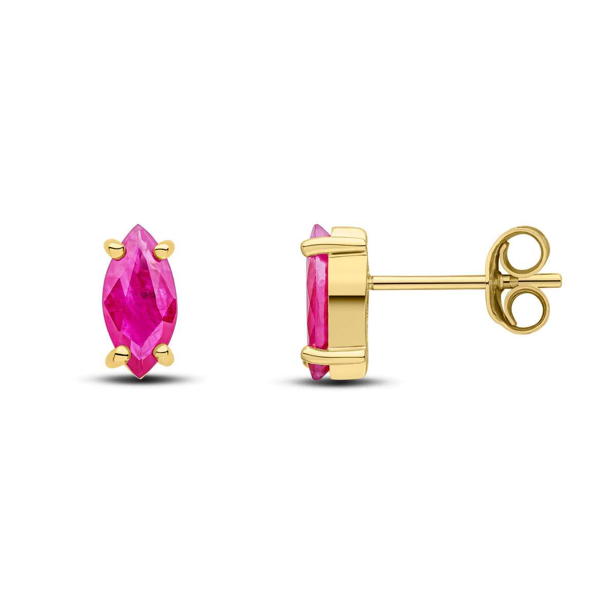 9CT YG 8X4MM MARQUISE RUBY CLAW SET EARRINGS