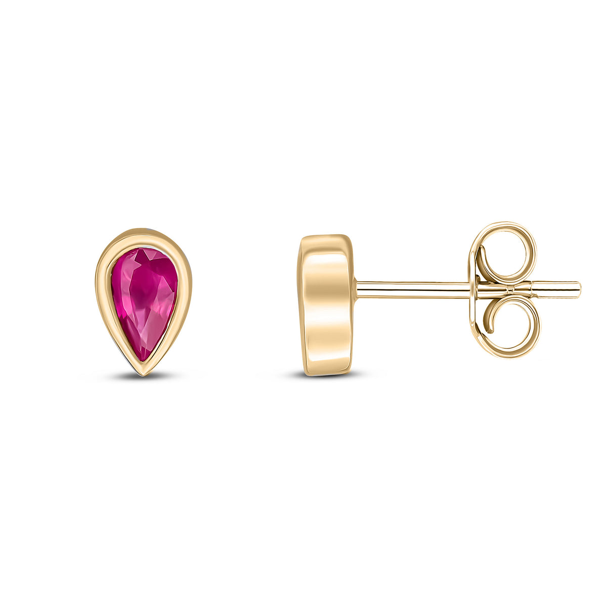 9CT YG 5X3 PEARSHAPE RUBY RUBOVER SET EARRINGS