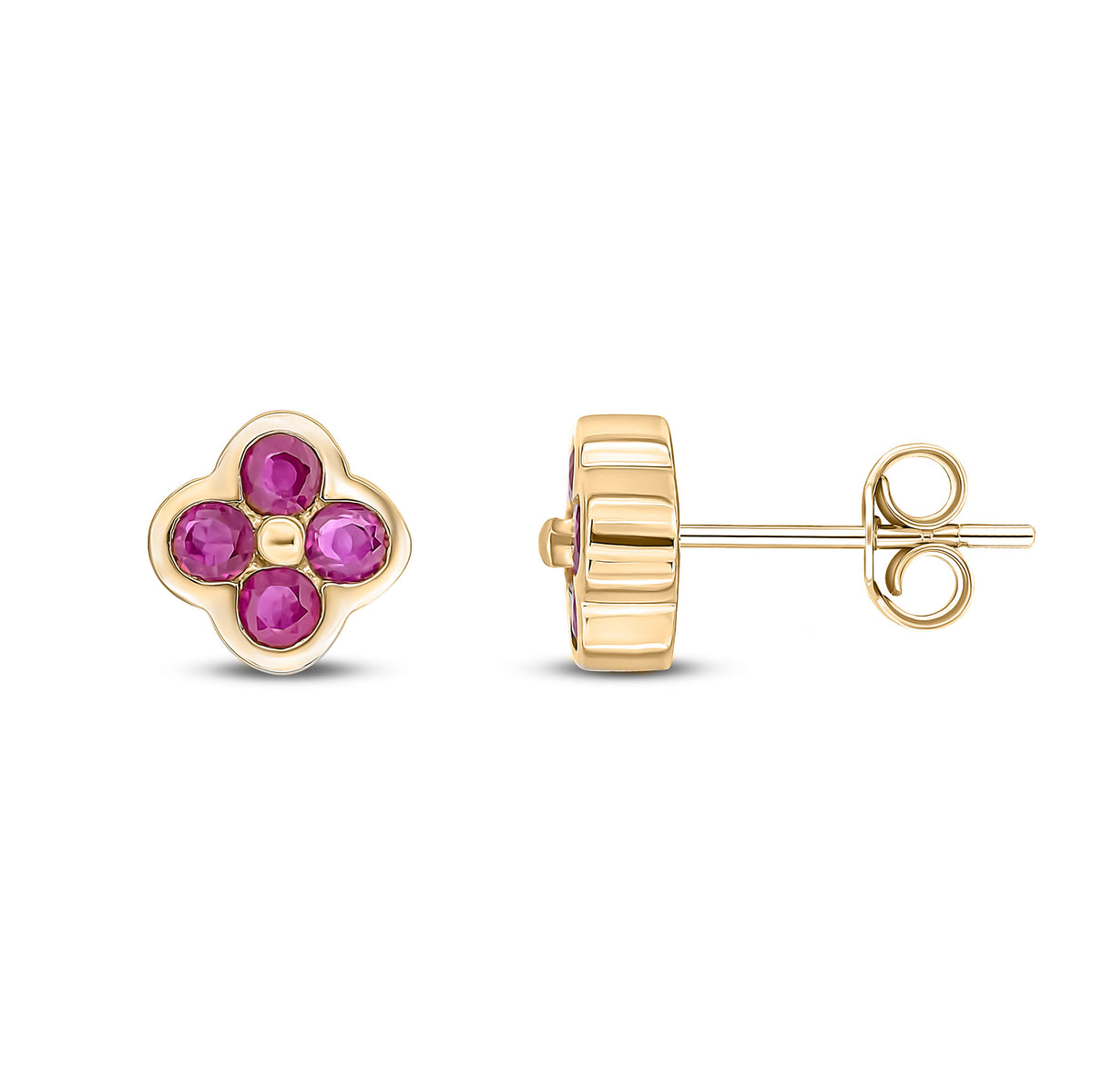 9CT YELLOW GOLD ROUND RUBY 4ST RUBOVER EARRINGS