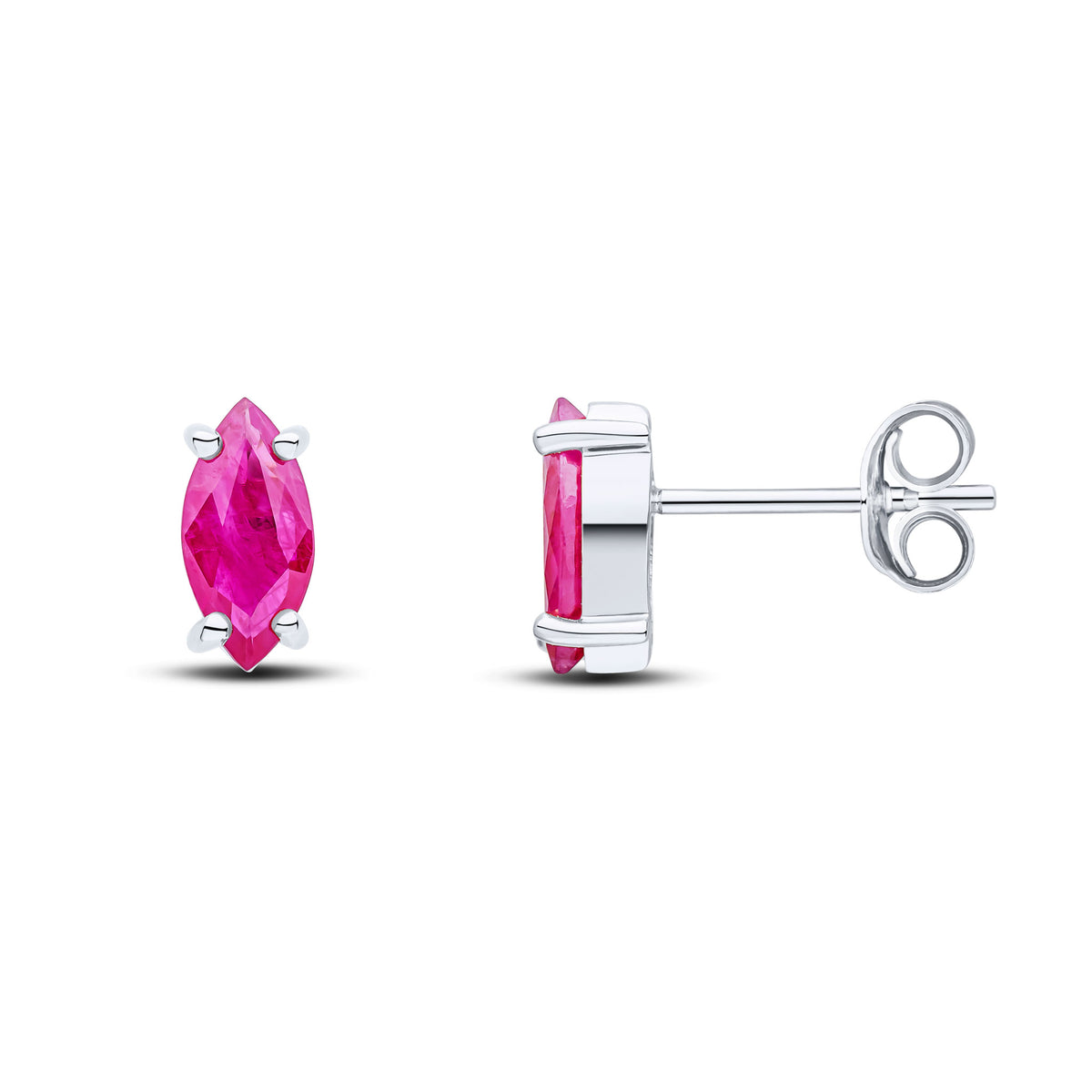 9CT WG 8X4MM MARQUISE RUBY CLAW SET EARRINGS