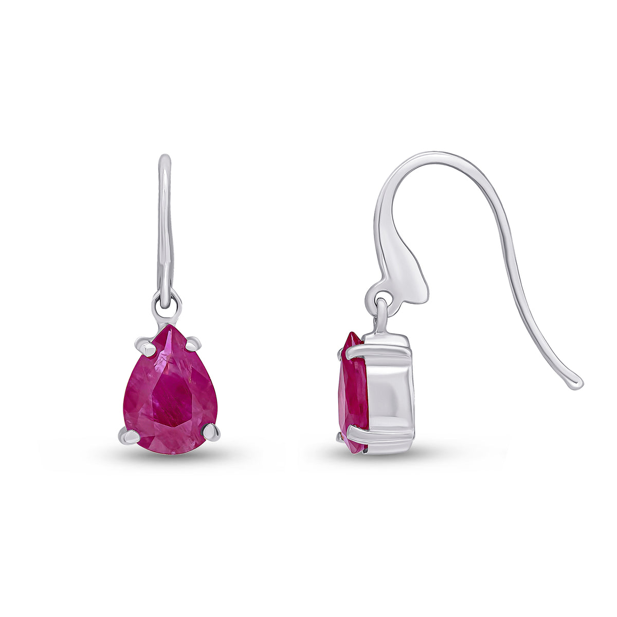 9CT WG 7X5MM PEARSHAPE RUBY CLAW SET WIRE HOOK DROP EARRINGS